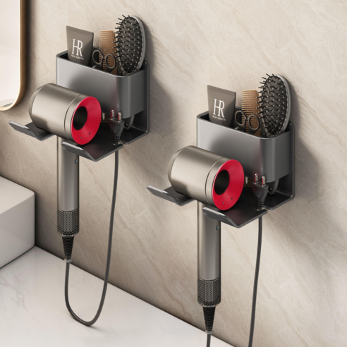 에스위두 무타공 수납형 강력접착 드라이기 거치대, 2개, 그레이