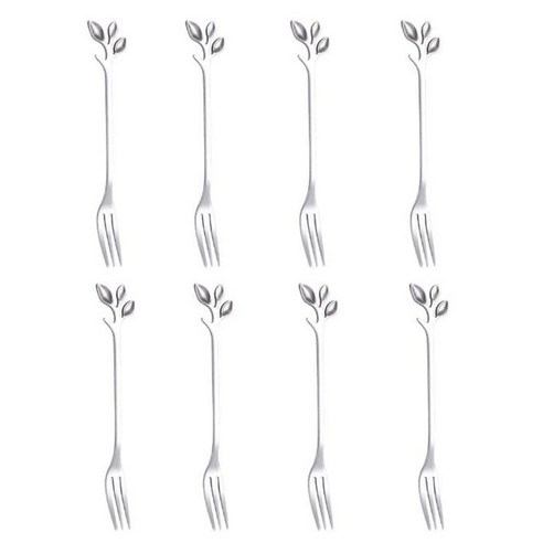 노 브랜드 8 pcs 스테인레스 스틸 잎 크리 에이 티브 케이크 과일 포크 세트 시음 디저트 주방 액세서리 wedd, 은