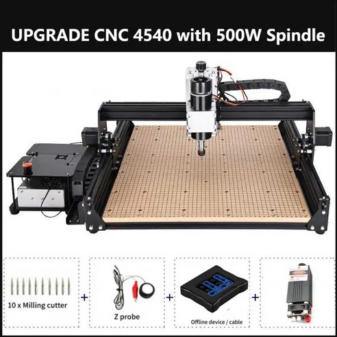 금속각인기 DOBTIAN 스핀들 금속 CNC 밀링 머신 레이저 타각기 3D 프린터 커터 알루미늄용 목공 도구 500W 40W, [02] 4540 with 15W laser, [02] with offline