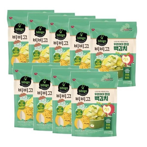 CJ 밑반찬 비비고 우리아이한입 백김치 270g 맛있는김치 맛있는반찬 간단한반찬, 9개