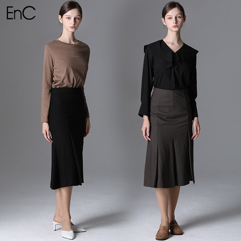 이엔씨 EnC 모데 플레어 울블렌디드 미디스커트