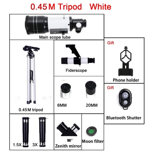 야간투시경 150 Time 우주 단안용 전문 천체 강력한 야간 별 F30070, 2.0.45M tripod