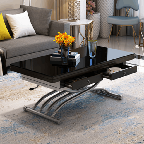 리프팅 거실 테이블 높이 조절 식탁 리프트업 접이식, 업그레이드 100x57  블랙 강화