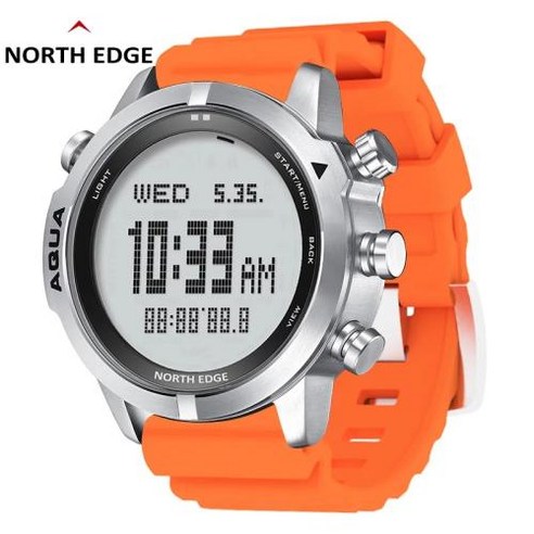 프리다이빙시계 다이버 고도계 등산용 차량용 NORTH EDGE-남성용 전문 다이빙 컴퓨터 스쿠버 50M 기압계 나침반 디지털 시계 무료, 3)Silver -Orange