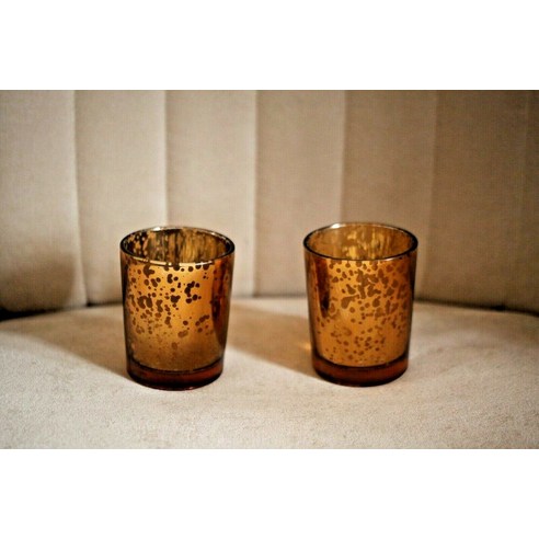 2 골드 Crackled 봉헌 촛대 이 Antiqued 보이는 것입니다 모든 장식, 하나