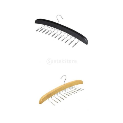24 클립 타이 주최자 랙 걸이 홀더가있는 2Pcs 타이 벨트 걸이, {"사이즈":"40x1.8cm"}, {"수건소재":"목재"}, 블랙+브라운