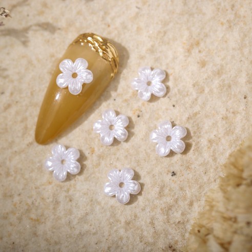 네일아트재료 네일파츠 진주 오로라 플라워 화이트 꽃파츠7.5mm, 50개