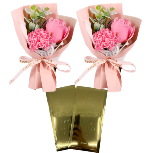 미니 카네이션 꽃다발 + 골드 용돈봉투 세트, 핑크꽃 2P+봉투 2P