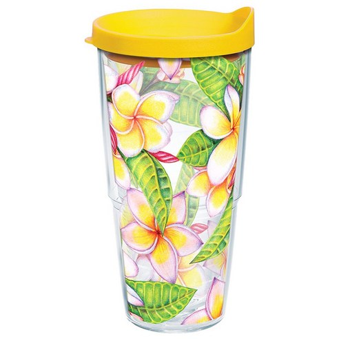 Tervis 이중벽 텀블러 트래블 리드 포함 텀블러/콜드컵, Plumeria Pageantry, 710ml