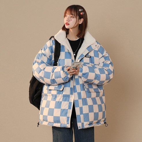 YY 여성 양면 코튼 패딩 옷 홍콩 스타일 겨울 두꺼운 바둑판 면화 패딩 코트 양고기 코트 면화 패딩 코트