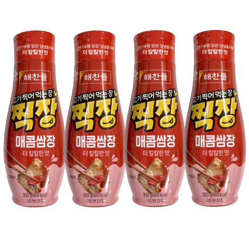 해찬들 찍장 매콤쌈장 튜브형, 300g, 4개
