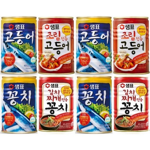 샘표 통조림 4종 400g 모음 김치꽁치+꽁치+조림고등어+고등어 X 2세트, 2개