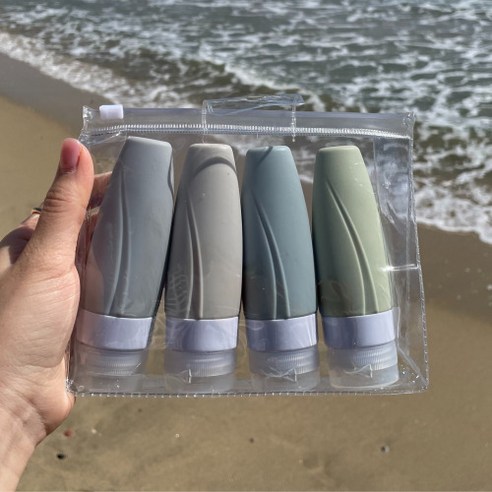 키젤 새지않는 실리콘 다목적 여행용 공병, 60ML 4개 세트(파우치+네임택 포함)