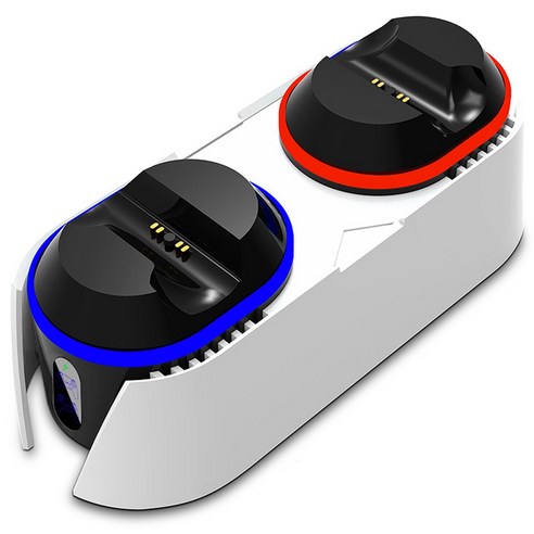 AFBEST PS5 컨트롤러 충전기용 듀얼 플레이스테이션 5 컨트롤러용 충전 스테이션용 LED 표시등 접점 충전기, 1개, 검정, 흰색