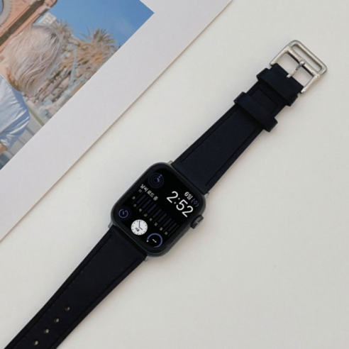 우먼스9999 애플워치 호환 싱글투어 가죽 스트랩, 38/40/41mm, 느와르