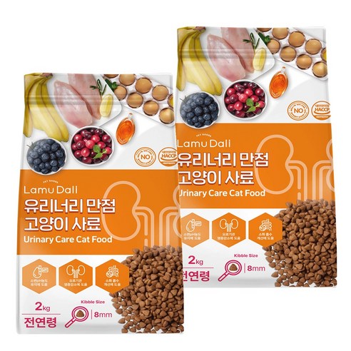 라무달리 전연령 고양이 유리너리 만점 건식사료, 닭, 2kg, 2개