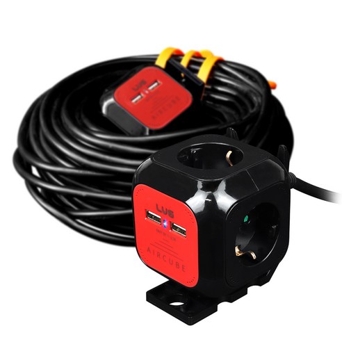 러그 에어큐브 2포트 USB 멀티탭 전기연장선 4구 LUG-KSG-04U-1.5 1.5SQ, 3m, 블랙, 1개