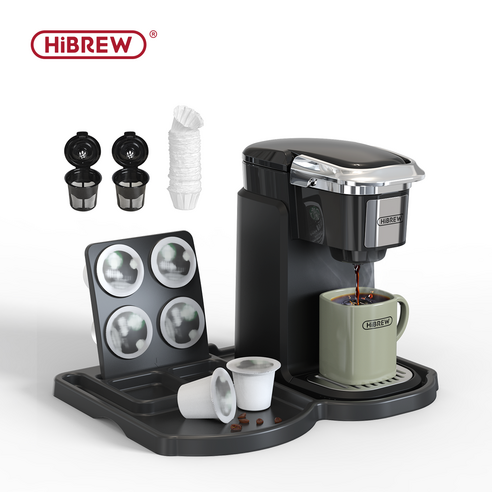 HiBREW 507K 아메리칸 커피 머신 Kcup 캡슐 커피 머신, 검은색, 커피 머신&쟁반