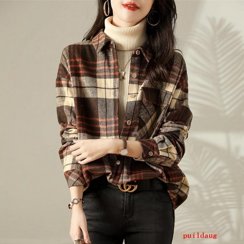 가을/겨울 격자 무늬 셔츠 재킷 여성