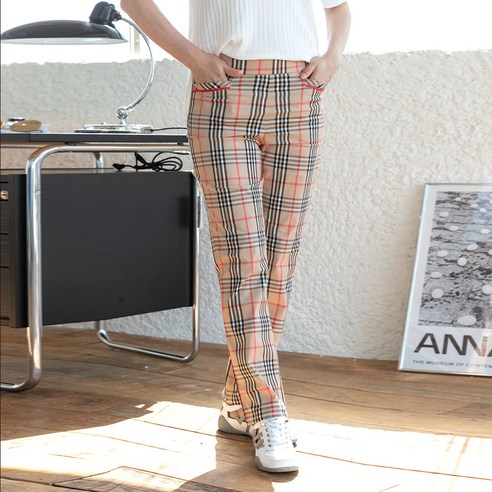 P91690 폴 레드라인 체크팬츠중년여성의류