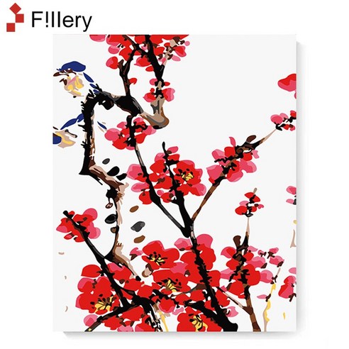 FiIIery DIY 명화그리기 해바라기그림 풍경화 꽃 유화 세트 40 x 50cm, 35-매화