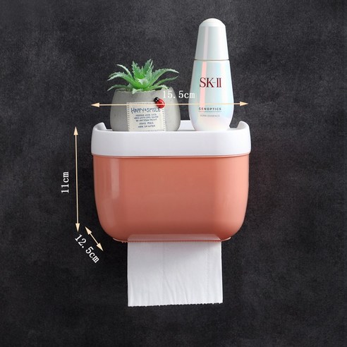 KORELAN 화장지 상자 화장지 상자 화장실 벽걸이 형 화장지 상자 방수 펀치 프리 선반 크리 에이 티브, 분홍색과 흰색 대비 색상