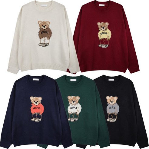 포근한 감성을 담은, 곰돌이 루즈핏 라운드 니트티 곰니트