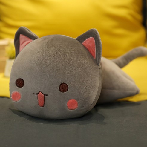 고양이 피규어 패딩 면 고양이 피규어 쿠션 마음 베개 생일 선물, 회색, 80cm