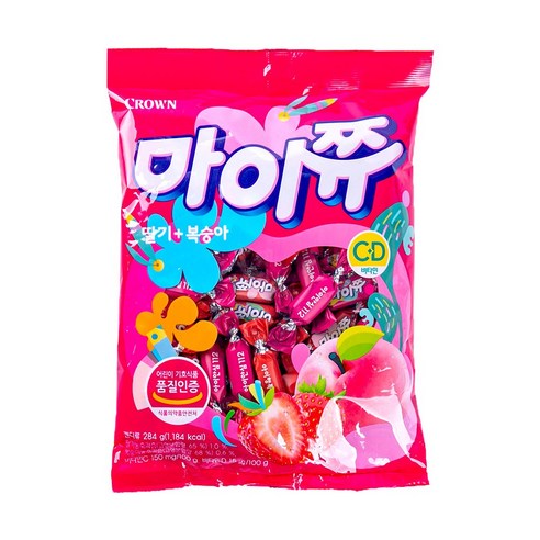 - 크라운 마이쮸딸기 복숭아 284g 편의점간식 수입 이색젤리 쿠키 미니 대용량 코스트코, 1개