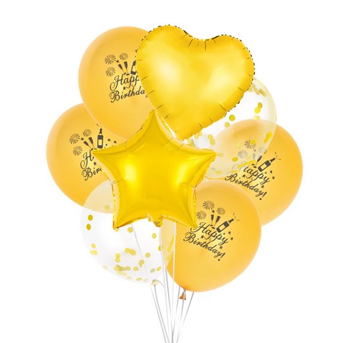 파티팡 생일풍선 하트 별 은박풍선 컨페티 샴페인 프린팅 고무풍선 8개 세트, 1개, 골드