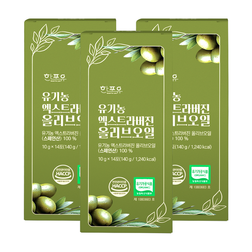 한포유 유기농 엑스트라버진 올리브오일 스틱 피쿠알 스페인 냉압착 올리브유, 3박스, 140g