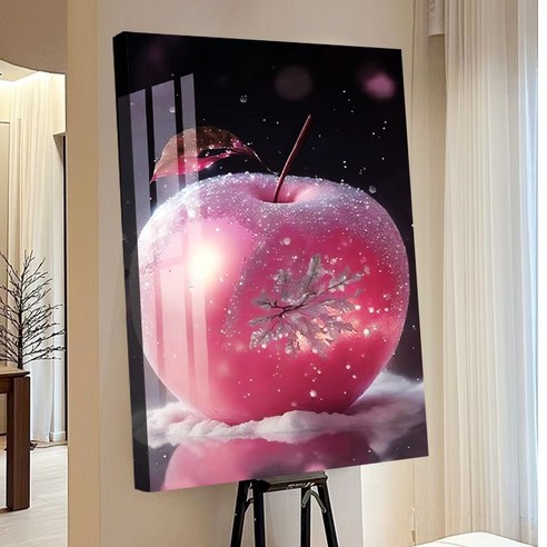 votgl 보석십자수 캔버스형 DIY 액자형 풍경 인물 꽃식물50x40cm, 010사과, 1개