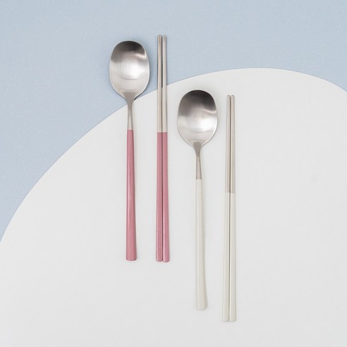 브리앙뜨 펄인러브 수저세트, 2세트, 숟가락+젓가락, 아이보리+핑크펀치