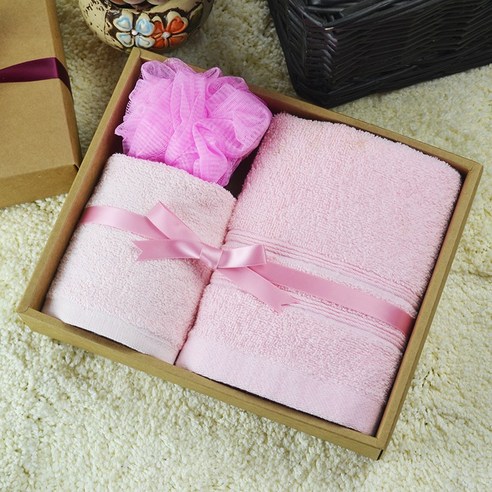 순면 수건 선물 세트 세트 선물 패키지, 네모난 수건 수건 목욕공: 핑크 계열, 74x34cm