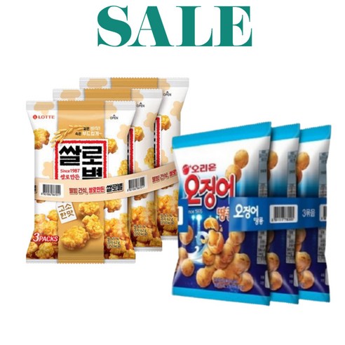 롯데 쌀로별 62g 3번들 + 오징어땅콩 98g 3번들 묶음스낵, 480g, 1세트