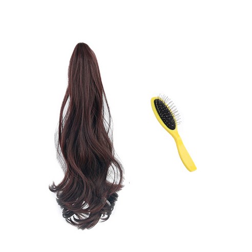 다이나토리 45cm 웨이브 펌 포니테일 미니 집게 가발 + 가발전용빗, 다크 브라운