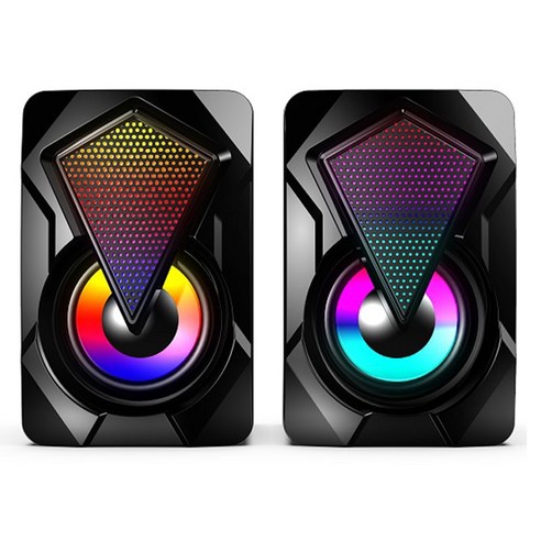 [SW] PC 데스크탑 컴퓨터 노트북용 서브 우퍼가 있는 X2 컴퓨터 스피커 LED 다채로운 조명 홈 시어터 시스템 USB 유선 사운드 박스, 하나, BLACK