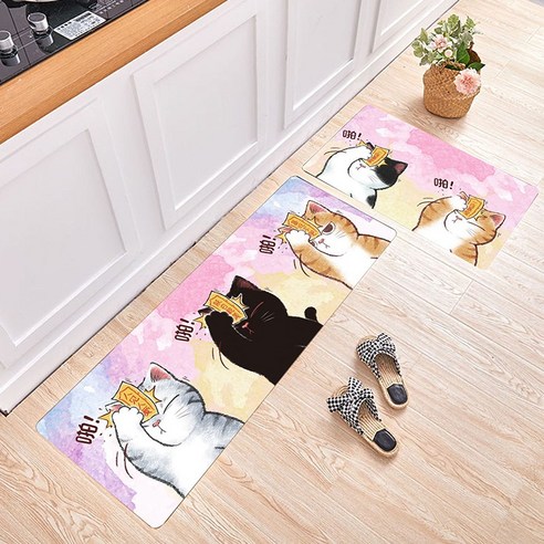 [LM] 현대 부엌 3D 인쇄 매트 홈 거실 미끄럼 방지 러그 목욕 복도 바닥 매트 만화 고양이 개 스타일 장식 바닥 매트, 1piece 40x60cm, M
