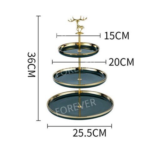 케이크접시 3단 그릇 플레이트 호텔 디저트 과일, 녹 평면 3층 금크록, 1개