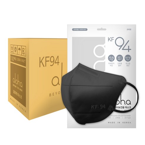 KF94 알로하 새부리형 방역 마스크- 대형 화이트/블랙 100매입, KF94 알로하 블랙- 대형 100매입