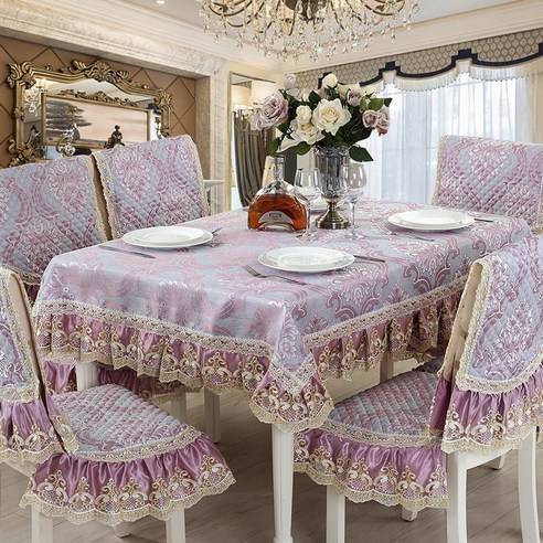 DFMEI 중국 유럽 스타일 의자 쿠션 쿠션 식사 의자 커버 다이닝 테이블 천으로 의자 패키지 식탁보 라운드 식탁보 의자 커버, 색깔3, 90*90Cm 다목적 타월