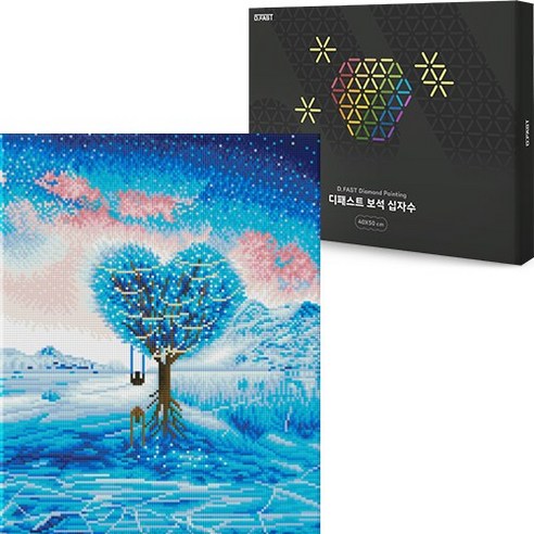 디패스트 보석십자수 DIY 40X50cm 구슬 비즈 공예 액자형 캔버스형 집들이선물 세트, 1세트, DF-709 블루하트나무