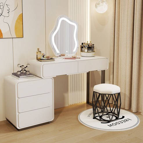 남쪽나무 와이드형화장대 LED거울, A02/6칸 서랍/그레이+수납장+거울+의자(I), 100cm