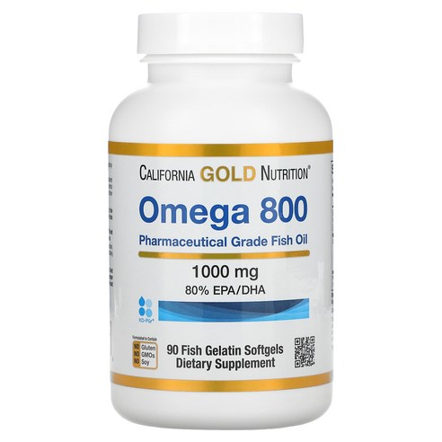 캘리포니아골드뉴트리션 오메가800 피쉬 오일 EPA/DHA 80% 트라이글리세라이드 형태 1000mg 피쉬 젤라틴 소프트젤 90정