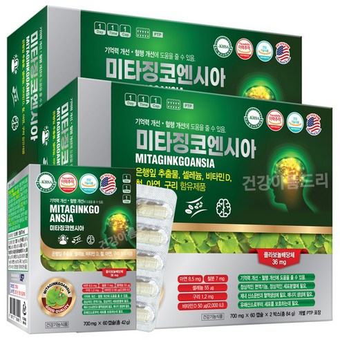 미국 미타징코엔시아 은행잎추출물 120캡슐 X 2박스 셀레늄 아연 비타민D 철분 구리