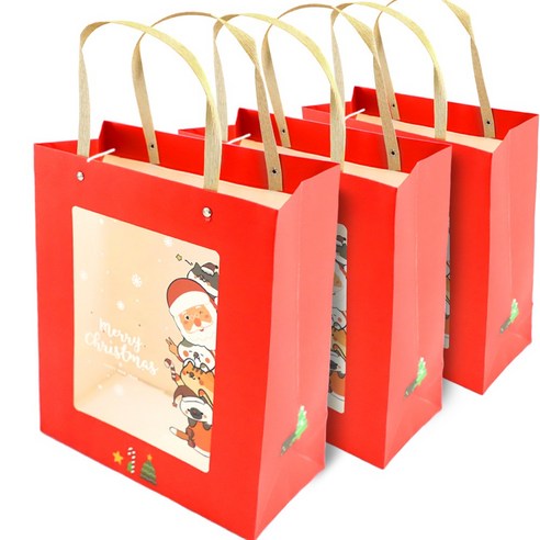 스투피드 크리스마스 선물 포장 투명 쇼핑백, 1세트, 레드/대 3개입