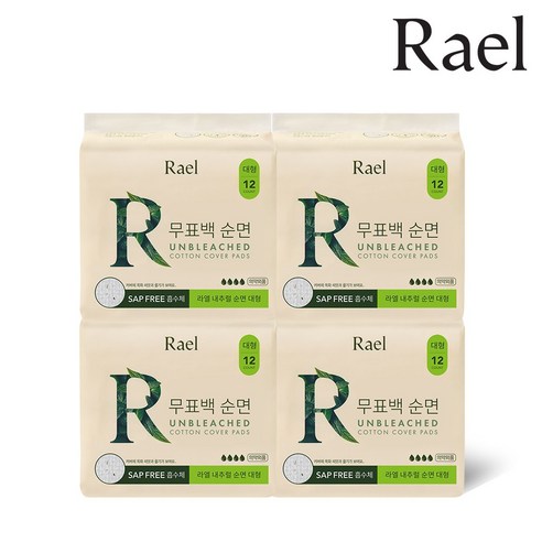 라엘 무표백 순면 생리대 대형12p X 4팩, 대형, 12개입, 4개