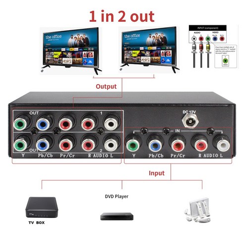 엠프셀렉터양방향 RGB 컴포넌트 AV 분배기 디스트리뷰터 5 RCA YPbPr 비디오 오디오 선택기 컨버터 박스 P, [02] 1X4, [03] US power