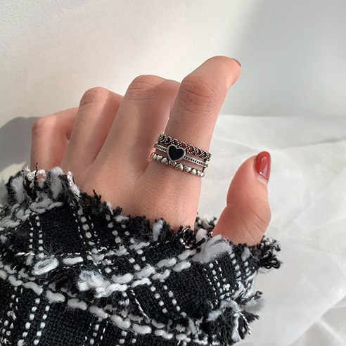 925 순은 하트 조합 검지 은 반지 여성 트렌드 왕 레드 빈티지 홍콩 패션 사치 반지 대중