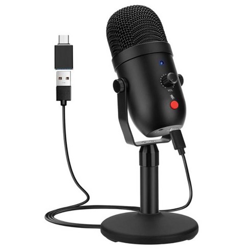 Xzante USB 데스크탑 스트리밍 미디어 팟캐스트 PC 마이크 카디오이드 콘덴서 마이크 키트 Skype YouTube 노래방 게임 등, 검은 색